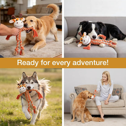 Giraffe Plush Squeak Toys for Dogs - Premium Soft Plush, Reinforced Braided Rope, Built-In Squeaker & Crinkle Paper, Machine Washable, Stimulates Play & Teething Relief6