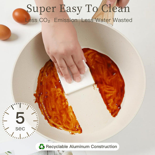 16PCS Pots and Pans Set Non Stick Cookware Juego De Ollas Para Cocina | Beautiful Great Value Food Cooks Evenly Cleans Easily with Frying Pan6