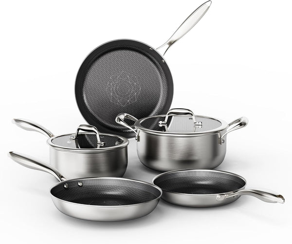 Hybrid Stainless Steel Cookware Set, 7Pcs Pots and Pans Set Non Stick | Non-Toxic, Induction Compatile, Oven and Dishwasher Safe, PFOA Free, Stay-Cool Handles1