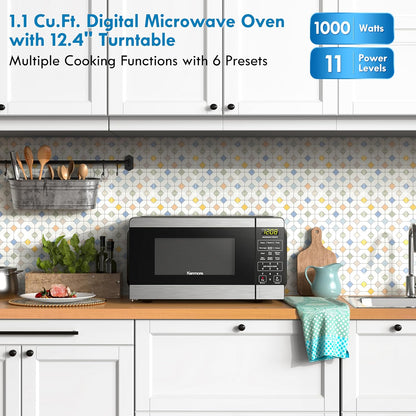 Countertop Microwave, 6 Auto-Preset Menus, Child Lock, Defrost & Express Cooking Features, 1.1 Cu Ft, Stainless Steel2