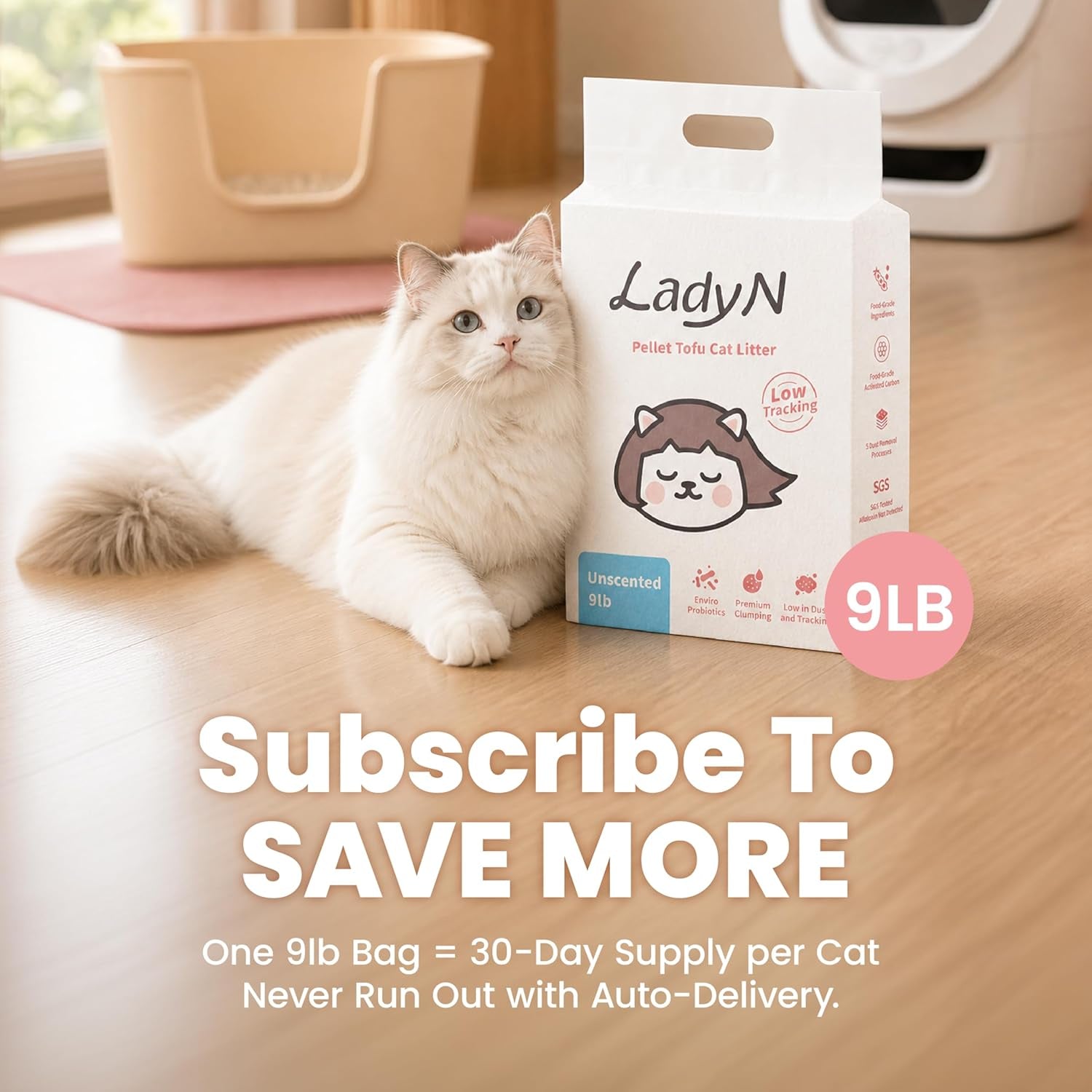 lady-n-tofu-cat-litter-low-dust-compatible-with-auto-box-unscented-9lb-mini-pellet-shape-strong-clumping-ultra-absorbent-activated-charcoal-odor-control
