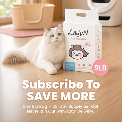 Lady N Tofu Cat Litter, Low Dust Compatible with Auto-Box Unscented 9Lb | Mini-Pellet Shape, Strong Clumping, Ultra Absorbent, Activated Charcoal Odor Control8