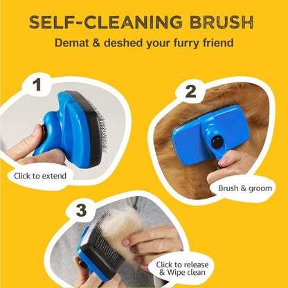 Deshedding Dog Brush for Shedding – Self Clean Cat Brush Deshedding & Grooming Tool for Long Haired and Short Haired Dogs, Slicker Brushes for Dogs, Skin-Friendly, Retractable Bristles, Easy to Clean3