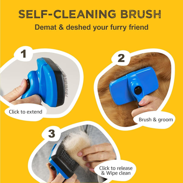 Deshedding Dog Brush for Shedding – Self Clean Cat Brush Deshedding & Grooming Tool for Long Haired and Short Haired Dogs, Slicker Brushes for Dogs, Skin-Friendly, Retractable Bristles, Easy to Clean3
