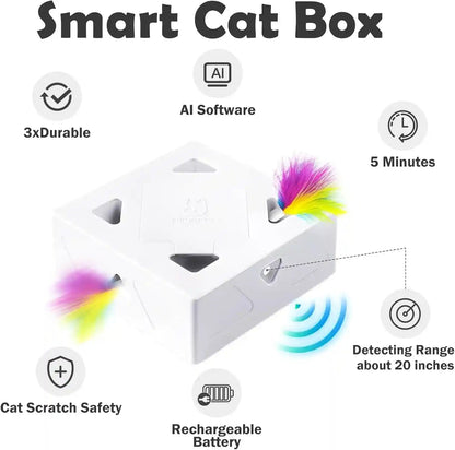 Interactive Cat Toys -Migibox for Indoor Bored Cats, Automatic Pop Out Feathers from 7 Holes Randomly, Motion Activated, USB Rechargeable (Purple Skin)2
