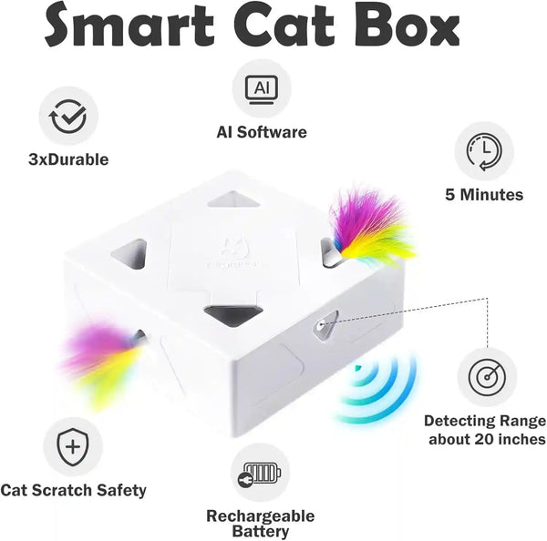 Interactive Cat Toys -Migibox for Indoor Bored Cats, Automatic Pop Out Feathers from 7 Holes Randomly, Motion Activated, USB Rechargeable (Purple Skin)2