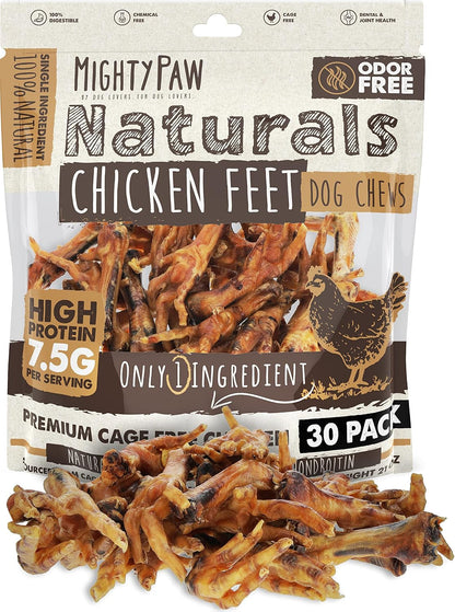 Mighty Paw Naturals Chicken Feet Dog Treats, Single Ingredient, 30 Pack | High Protein, Glucosamine & Chondroitin, Supports Joint Health, for Puppies, Slow-Dried, Grain-Free, Low Odor1