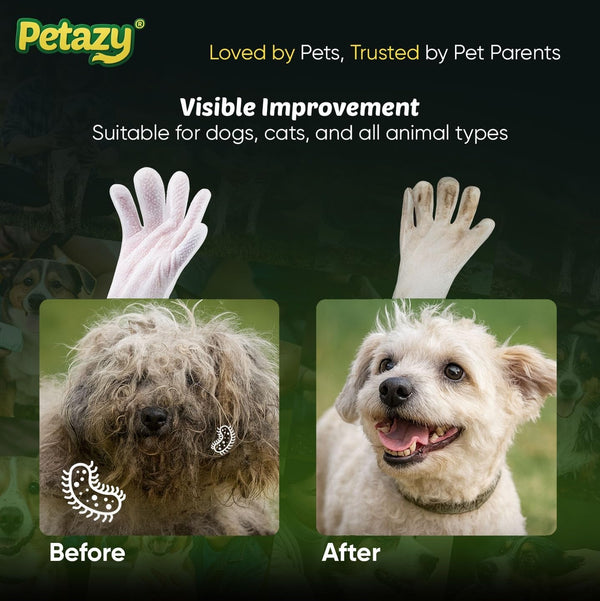 Petazy Pet Glove Wipes for Dogs & Cats – Hypoallergenic Thick Cleaning Gloves with Aloe & Coconut Oil for Paws, Face, Ears & Butt, Instant No Rinse Grooming Wipes to Deodorize and Hydrate, 25 Pack5
