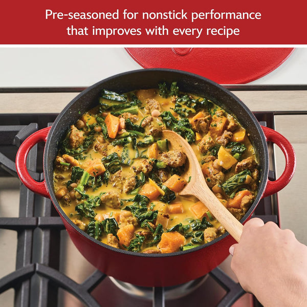 Disney Bon Voyage Pre-Seasoned Cast Iron Dutch Oven/Casserole Pan with Lid, Suitable for All Stovetops, Including Induction, 4.75 Quart - Red8