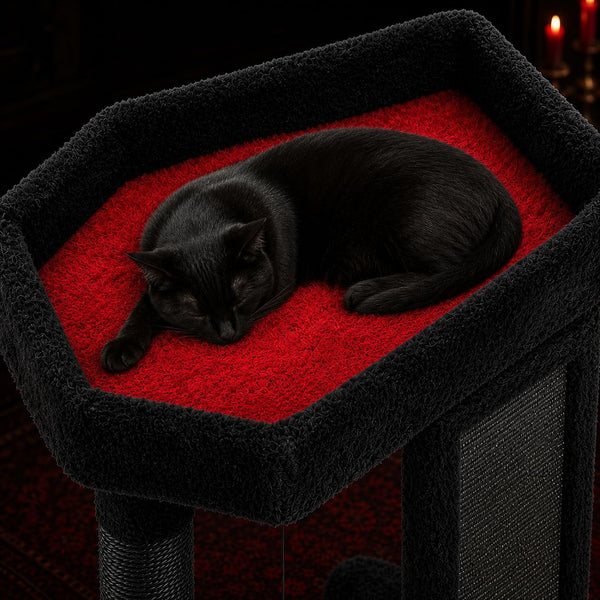Gothic Cat Tree Tower with Coffin Bed for Indoor Cats, Black | Halloween Scratching Post｜ Spooky Sisal Scratcher｜Goth Cat Trees｜Interactive Spider Toys｜Activity Kitty Play Center3
