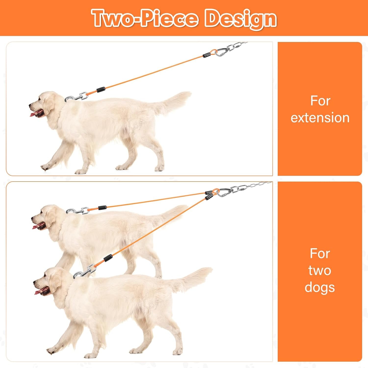chew-resistant-dog-leash-extender-24in-2pack-black-5mm-steel-wire-360-swivel-clips-extra-reach-pair-both-for-two-dogs
