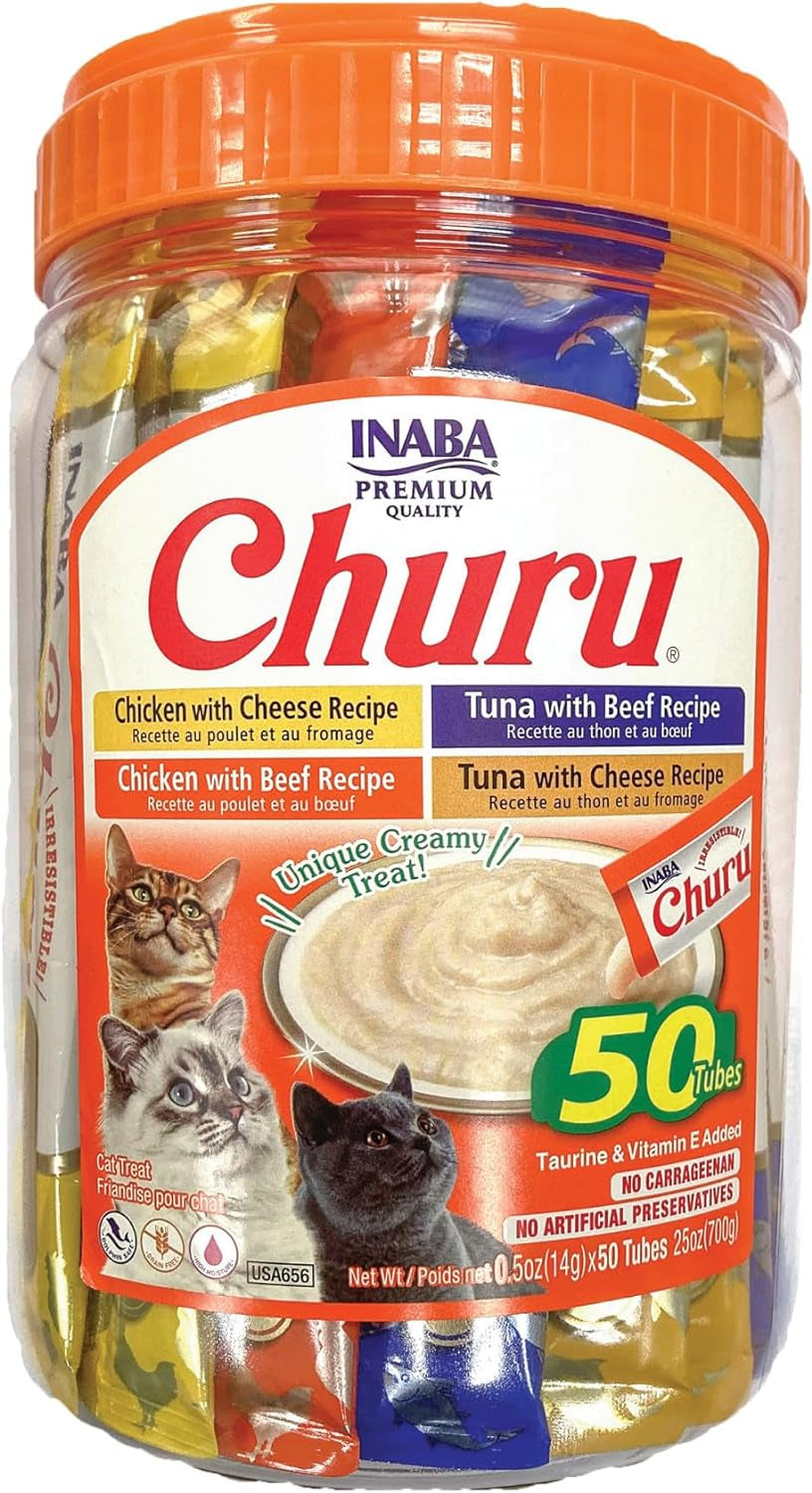 inaba-churu-cat-treats-lickable-squeezable-creamy-puree-cat-treat-with-green-tea-extract-taurine-0-5-ounces-each-tube-50-tubes-tuna-chicken-variety