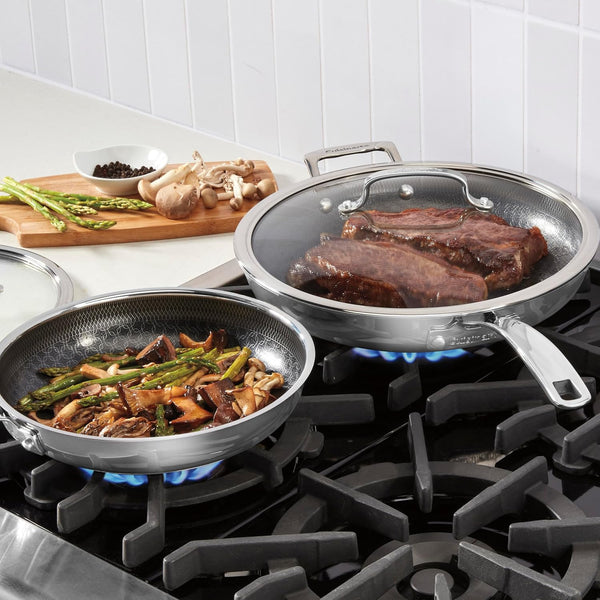 Hybrid Stainless Steel Cookware Set, Nonstick, 8" & 10” | Stainless Steel and Ceramic Frying Pan Set for Searing/Browning, Induction Compatible Cookware, Oven Safe to 500°F, FPS4-10122