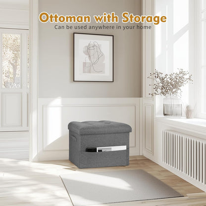 Storage Ottoman with Extra Thick Foam Padded Seat, Foldable Foot Rest Stool with Linen Fabric, 43L Ottoman with Storage Bench for Bedroom Living Room, Holds up to 300Lbs, 17X13X13In, Dark Gray2
