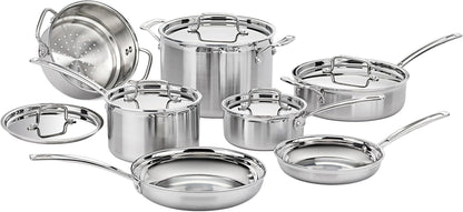 Stainless Steel Pots and Pans Set, Induction Compatible, 12 Pc | 12-Pc  Stainless Steel Cookware Set with Saucepans, Sauté Pan, Stockpot, & Skillets, Oven Safe to 500°F, MCPS-12N1