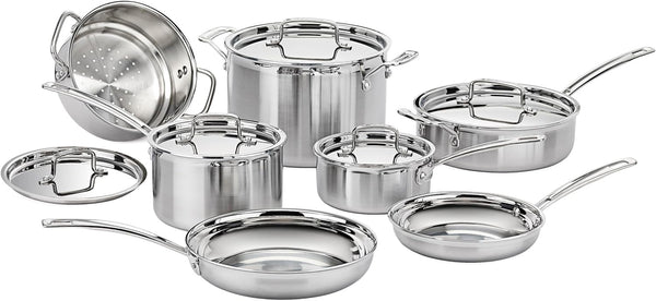Stainless Steel Pots and Pans Set, Induction Compatible, 12 Pc | 12-Pc  Stainless Steel Cookware Set with Saucepans, Sauté Pan, Stockpot, & Skillets, Oven Safe to 500°F, MCPS-12N1