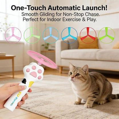 Cat Fetch Toy Launcher,Flying Disc Launcher Toy Rechargeable with 10 Flying Discs,Flying Cat Toy Disc Launcher for Kitten Dog Playing Interactive Hunting Tracking Toys for Outdoor Indoor,White7