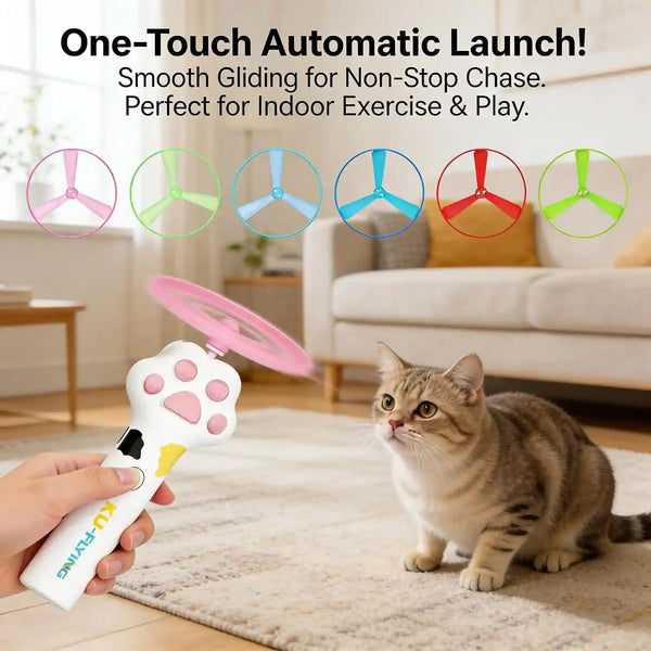 Cat Fetch Toy Launcher,Flying Disc Launcher Toy Rechargeable with 10 Flying Discs,Flying Cat Toy Disc Launcher for Kitten Dog Playing Interactive Hunting Tracking Toys for Outdoor Indoor,White7