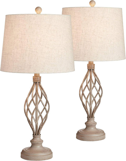 Annie 28" Bronze Brown Tall Table Lamps Set of 2 Sand Iron Scroll Modern | Weathered Industrial Bedroom Living Room House Home Bedside Nightstand Office Entryway Family Cream Tapered Drum2