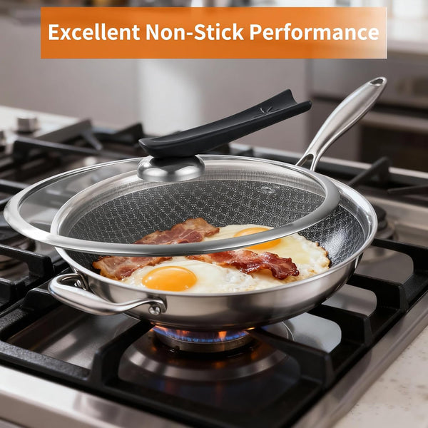 12-Inch Tri-Ply Stainless Steel Nonstick Wok with Lid, Induction | Tri-Ply Wok Heats Evenly, Works with Induction, and Is Dishwasher and Oven Safe up to 650°F for Versatile Cooking.5