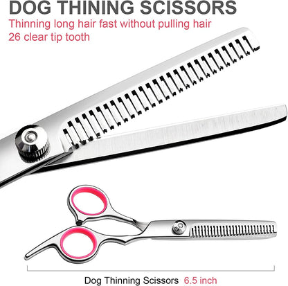 Dog Grooming Scissors Kit, Premium Stainless Steel Dog Shears with Curved Shears, Sharp Durable for Dogs Cats+Pink 3 Piece4