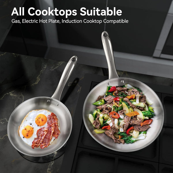 Tri-Ply Stainless Steel Induction Cookware, 9PC Pots and Pans Set | Whole Clad 3-Layer Steel, Family Cookware Set, Even Heating, Dishwasher and Oven Safe3