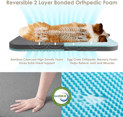 EHEYCIGA Foldable XXL Dog Bed Memory Foam-46X34X6.5", Fluffy Cover, Grey3