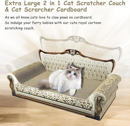 Luxury Cardboard Cat Scratcher Sofa Bed, Couch Shaped Scratching Board, Scratch Lounge with Catnip, Scratcher for Indoor Cats Large Grey7