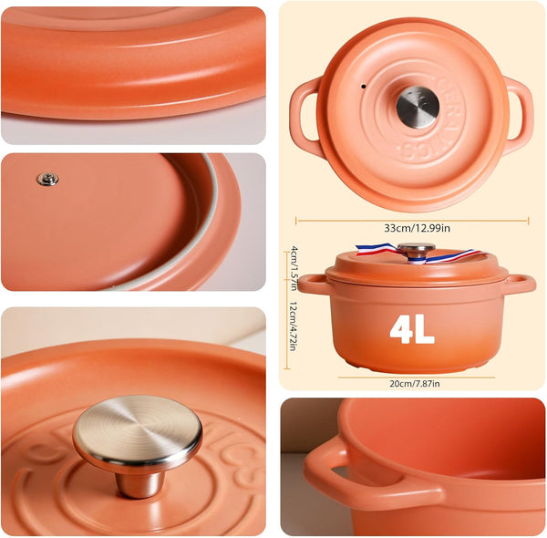 Ceramic Dutch Oven Pot with Lid, 4.23 QT – Non Stick Casserole Ceramic Pot, Gas & Oven Safe, Dishwasher Safe, Thermal-Shock Resistant, Heavy-Duty Cookware for Bread Baking, Braising, Stews, Roasting & Casserole (Gradual Orange, 4.23QT)6