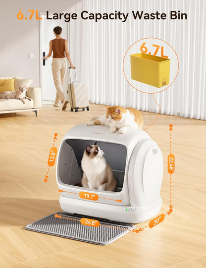 Meowant Self-Cleaning Cat Litter Box, 106L Extra-Large Space Low Entrance Automatic Cat Litter Box Perfect for Multiple Cats, Safety Sensor, Anti-Pinch, APP Control, Odor Free with Mat & Liner5