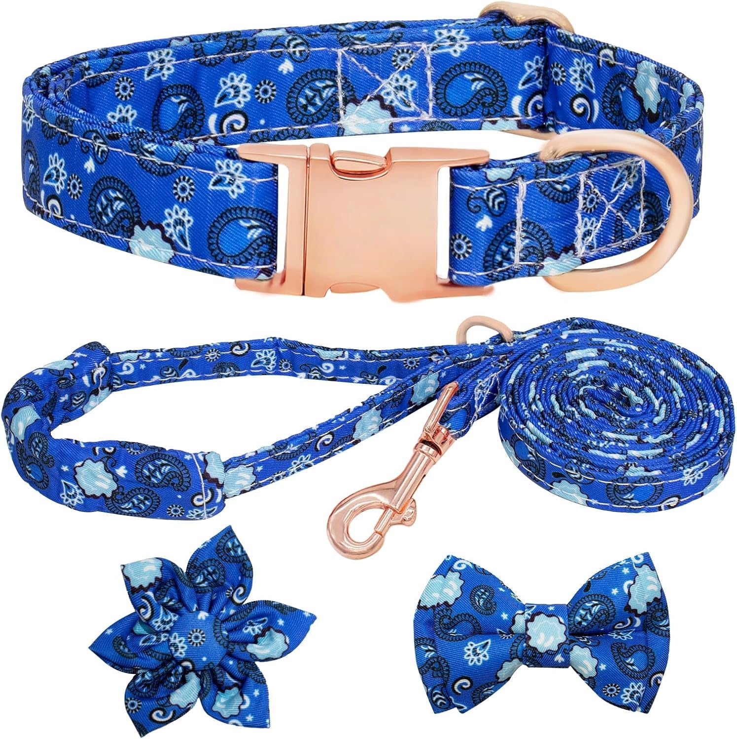 dog-collar-and-leash-set-girls-adjustable-puppy-collars-with-floral-bow-tie-for-small-medium-large-female-dogs-orange-flower-s