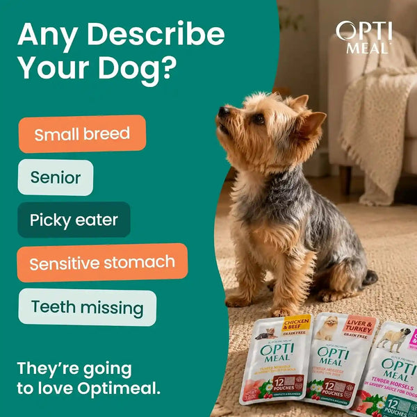 Optimeal Wet Dog Food Small Breed Variety Pack - Grain Free Recipe High Protein Tender Morsels in Aspic Made with Natural Ingredients for Adult Dogs, Premium Nutrition Pouches - 3Oz Pouch (Pack of 12)2