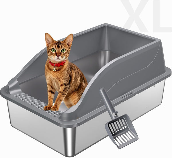 Stainless Steel Litter Box, Metal Litterpan for Small Cats Odor Free | Metal Litter Pan Tray Toilet Easy Clean Extra Large Leakproof Scoop Open Top Rust‑Proof Indoor Cats Kittens Low Entry Grey11