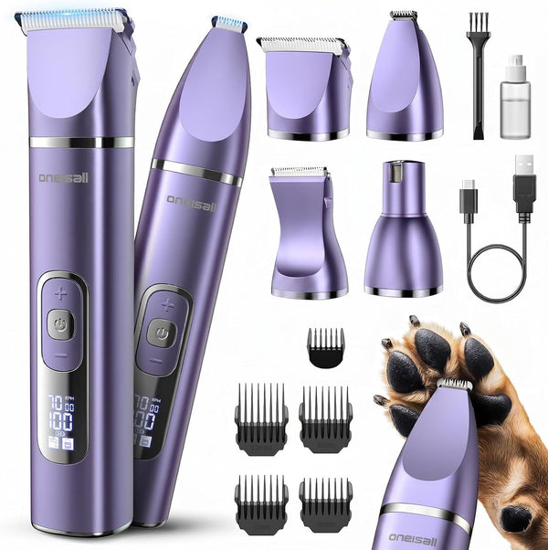 Oneisall 4 in 1 Dog Grooming Kit with LCD Display | Paw Hair Trimmer & Nail Grinder, Rechargeable, Cordless, Low Noise, IPX7 Waterproof, 3 Speeds Pet Grooming Clippers10