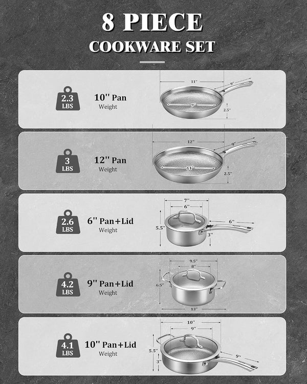 Titanium Cookware Set, 8 Piece Pots and Pans Set with Lid, Hammered Non-Stick Frying Pans, Pfas/Pfoa/Ptfe-Free, Dishwasher & Oven Safe, Compatible with Gas & Induction Cooktops2