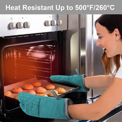 Oven Mitts and Pot Holders 6Pcs Set, Kitchen Oven Glove High Heat Resistant 500 Degree Extra Long Oven Mitts and Potholder with Non-Slip Silicone Surface for Cooking (Lake Blue)6