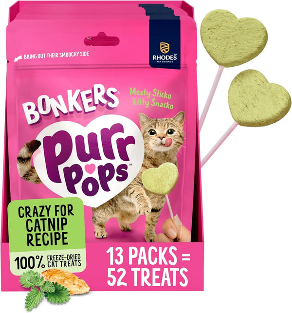 Bonkers Purrpops Freeze-Dried Catnip Flavored Lollipop Cat Treats, 4 Pieces (Pack of 13)1