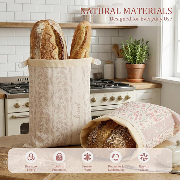 Beeswax Bread Bags for Homemade Sourdough, XL 2 Pack Reusable Bags | 100% Cotton with Beeswax Lining, Secure Lock Closure, Keeps Bread Fresh & Crust Crisp, Plastic Bag Alternative3