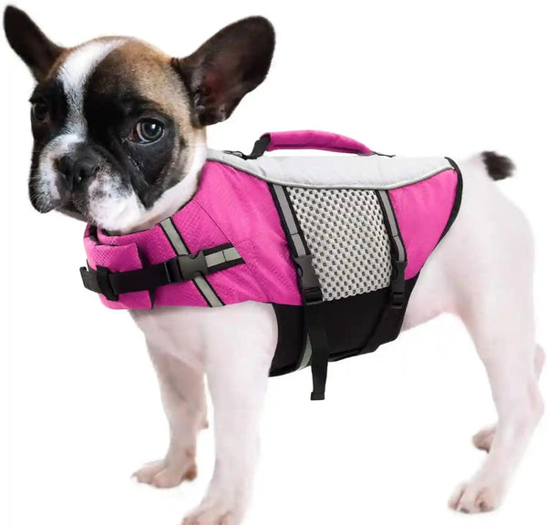 Queenmore Dog Life Jacket Small Float Vests for Swimming Boating Kayaking Mediumn Puppy Dogs Cats Neoprene Life Preserver Pet Water Lifesaver Lightweight Reflective Green,L13