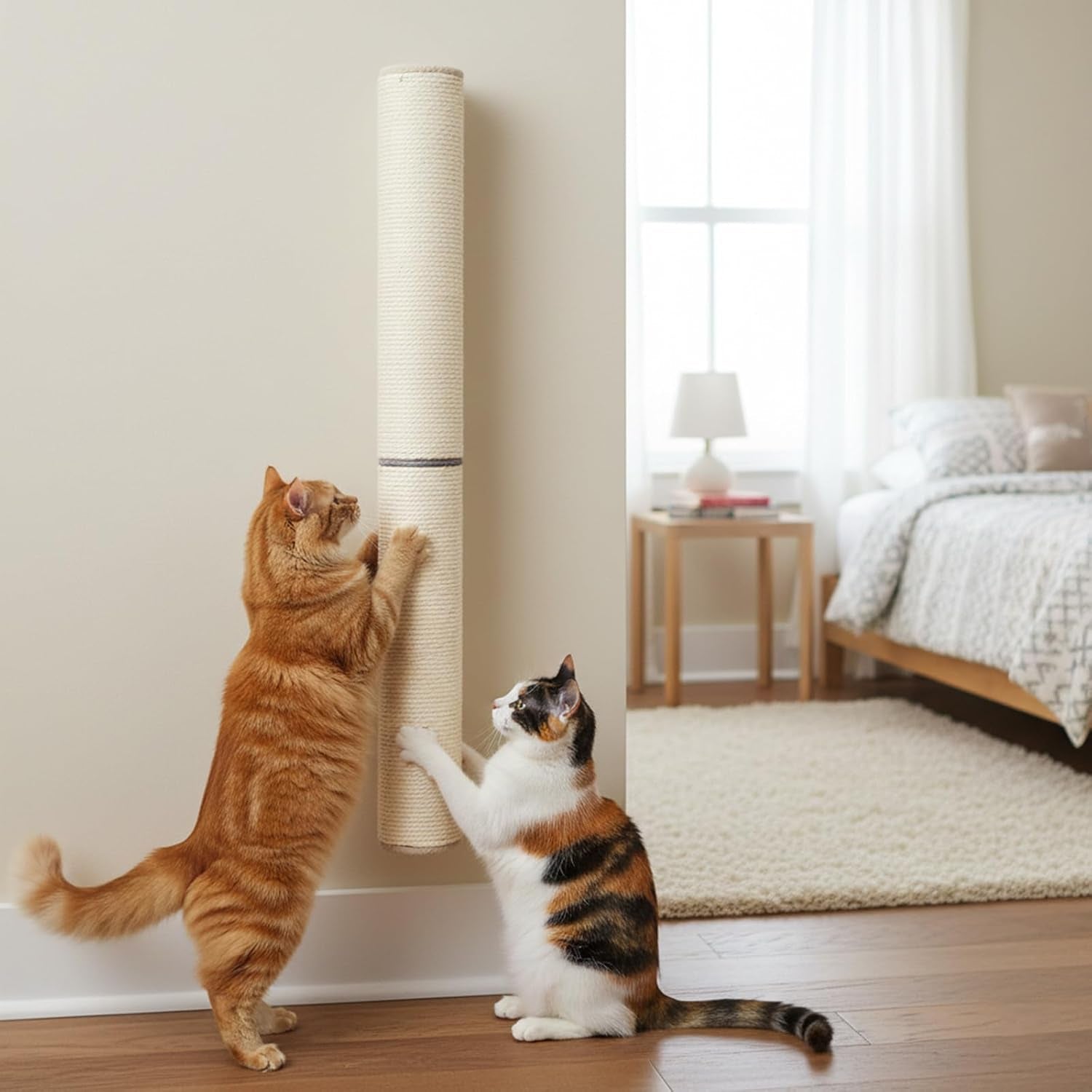 powerking-wall-mounted-cat-scratcher-24-vertical-sisal-scratching-post-for-indoor-cats-space-saving-wall-cat-furniture-with-natural-jute-rope-rotatable-design