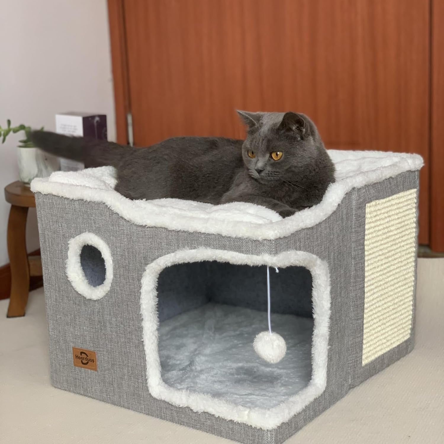 cat-bed-for-indoor-cats-covered-cat-cave-house-furniture-with-scratch-pad-foldable-cat-hideaway-hut-cute-cat-condo-with-soft-washable-mat-for-multi-small-pet-under-30-lbs-light-grey