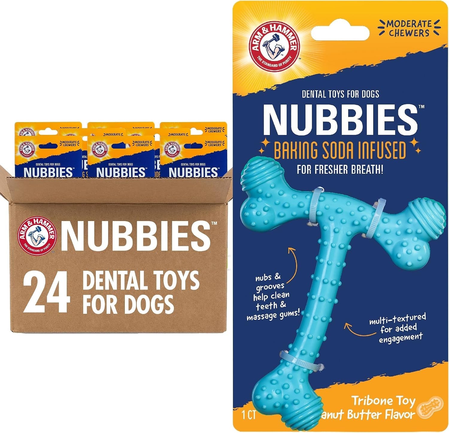 arm-and-hammer-nubbies-t-bone-dental-dog-chew-toy-with-peanut-butter-flavor-tpr-nubs-clean-teeth-and-gums-durable-nylon-chew-for-aggressive-chewers-helps-reduce-plaque-and-tartar