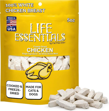 Life Essentials by Cat-Man-Doo | Chicken - 5Oz. Bag | Freeze Dried Chicken Cat & Dog Treats | Healthy, Single Ingredient, Training Treats, High Protein | Cooked & Freeze-Dried White Chicken Breast Meat, Healthy Chicken Cat Treats & Dog Treats, High Protein, Toppers, Made in USA1