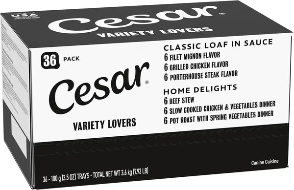 Cesar Wet Dog Food, Steak Lovers Variety Pack, 3.5 Oz, 36 Count | Real Meat #1 Ingredient, Easy Peel Trays, 100% Complete & Balanced, No Fillers, No Added Sugar, No Artificial Flavors24