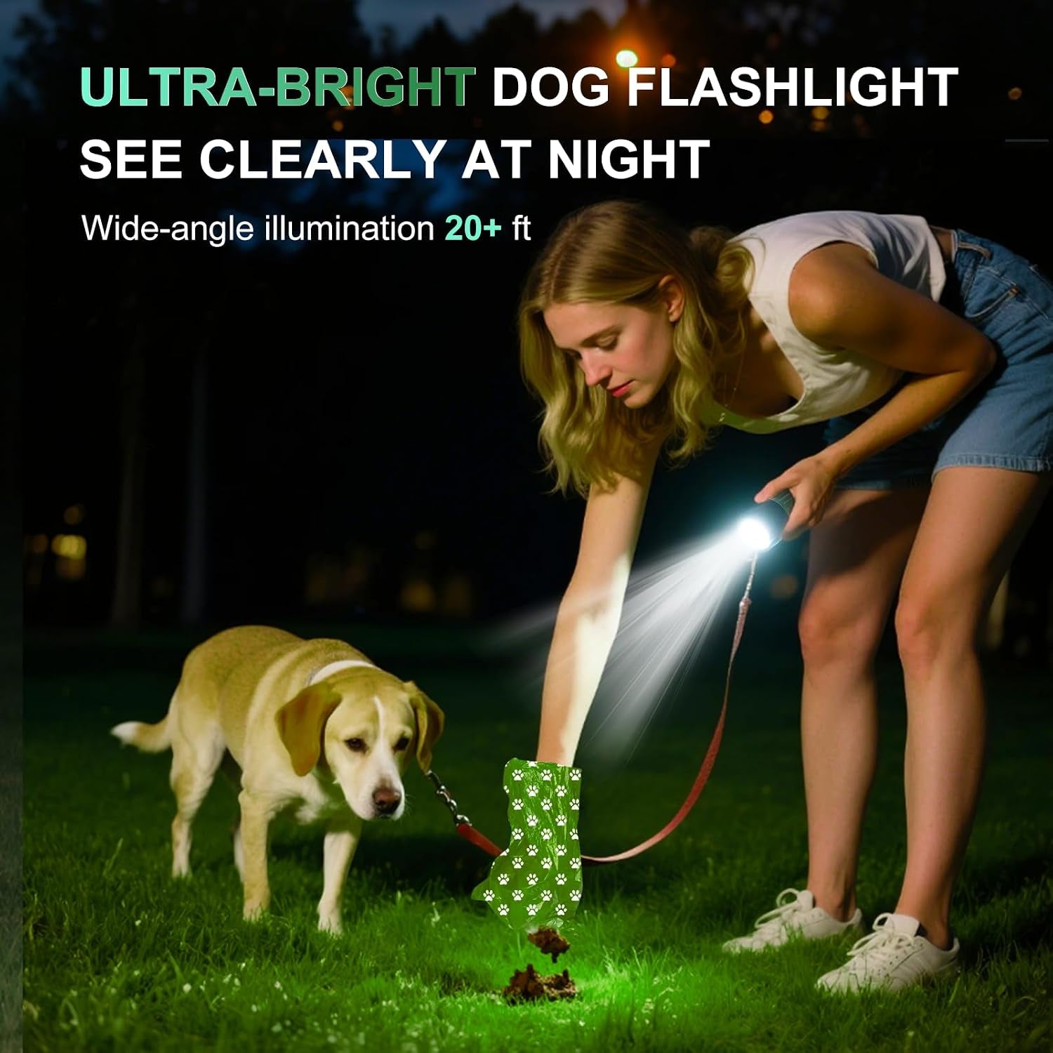 tubasion-3-in-1-dog-poop-bag-holder-with-flashlight-7-color-usb-c-rechargeable-doggie-bag-holder-for-leash-ipx6-waterproof-anti-slip-clip-pet-waste-bag-dispenser-for-walking-1-dispenser-30-bags
