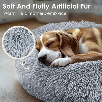 Hoewina Dog & Cat Bed for Indoor Cats, 20In Calming Donut Bed for Puppy and Kitten, Washable round Fluffy Pet Bed for Small Medium Dogs and Cats (Light Grey)4