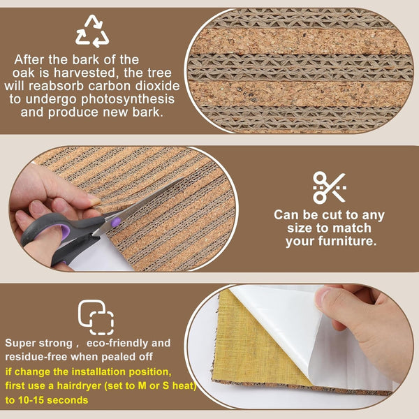 Natural Cork-Cat Scratch Pad-Cat Scratch Mat Rug-Avoid Cat Couch Protector-Cat Scratch Furniture Protector for Post/Sofa/Floor-Indoor Wall Scratchers-Cat Scratching Carpets-Stretching-Kitty Gifts6