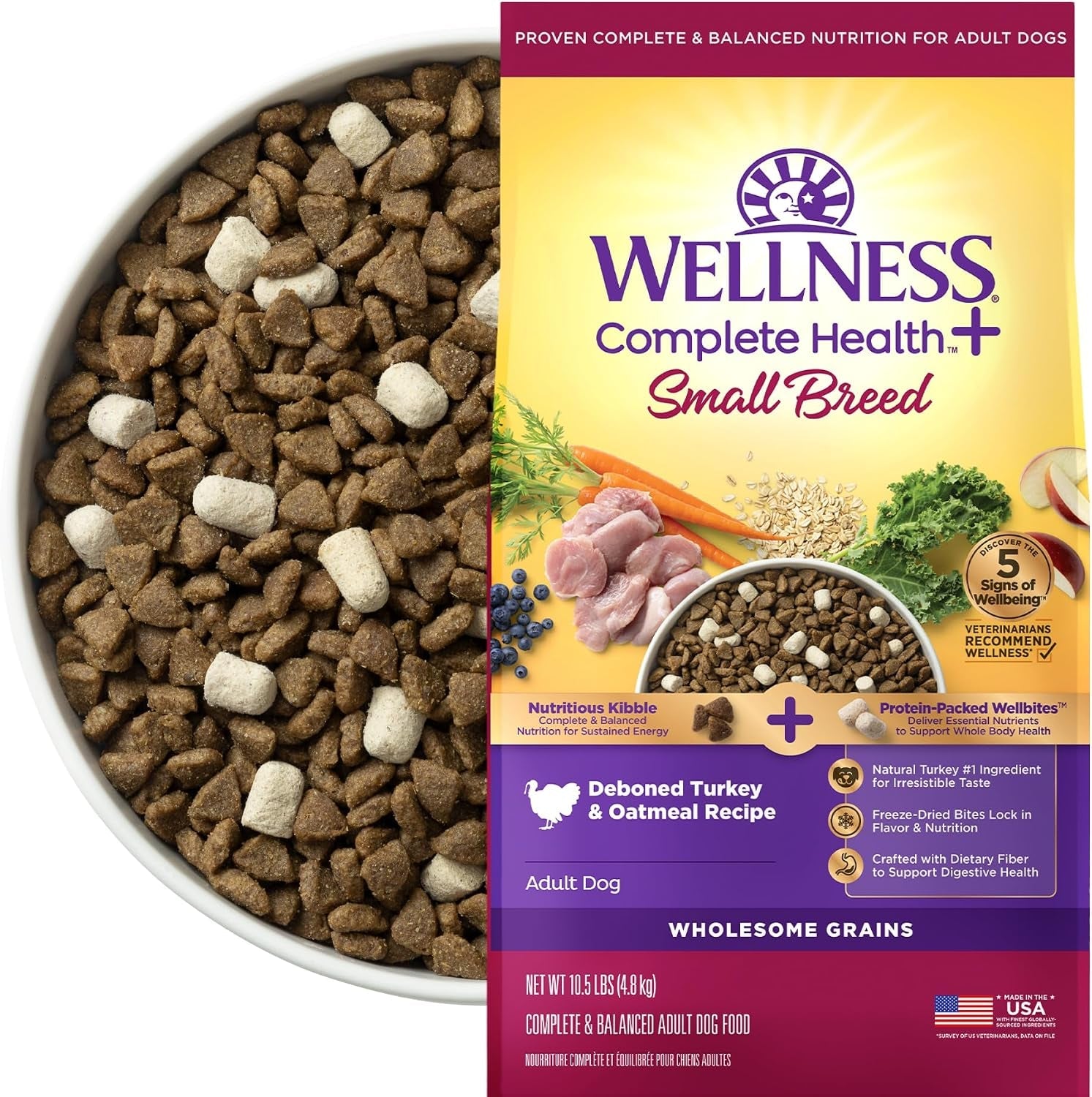 wellness-complete-health-adult-dry-dog-food-with-freeze-dried-wellbites-wholesome-grain-kibble-natural-chicken-and-oatmeal-recipe-4-lb-bag