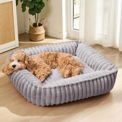 Small Dog Bed Calming Cat Bed for Indoor Cats 20’’X16’’Sage Grey | Rectangle Orthopedic Pet Sofa Bed, Washable Anti-Anxiety Soft Puppy Couch, Nonskid Bottom Furry Cuddler up to 9 Lbs9