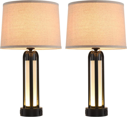 Industrial Table Lamps Set of 2 with Night Light, 23.6" Modern Bedside Lamps with USB C & AC Outlets, Dual Light Source with Double Button Switch, 3-Color Temp Nightstand Lamps for Bedroom Living Room1